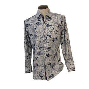 Spazio Uomo Blue Floral Cotton Long Sleeve Shirt Small